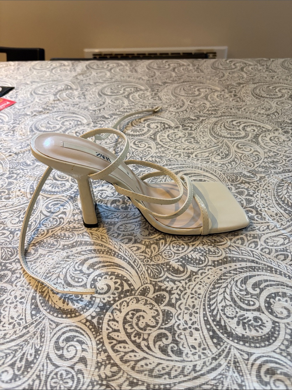 Zara Beige Lace-Up Square-Toe Heeled Sandals - Picture 3 of 3